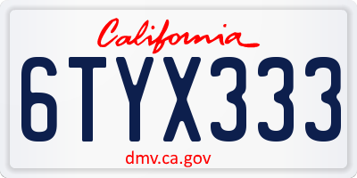 CA license plate 6TYX333