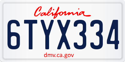 CA license plate 6TYX334