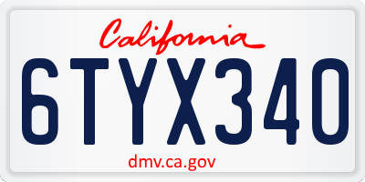 CA license plate 6TYX340