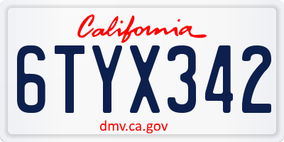 CA license plate 6TYX342