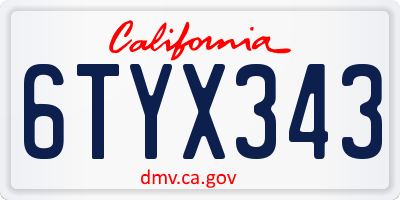 CA license plate 6TYX343