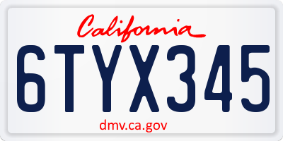 CA license plate 6TYX345