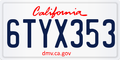 CA license plate 6TYX353