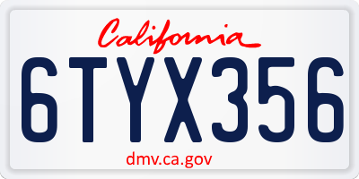 CA license plate 6TYX356