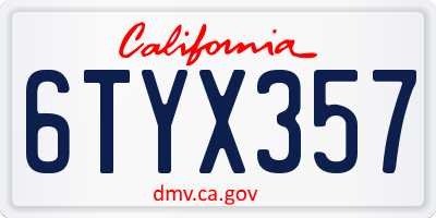 CA license plate 6TYX357