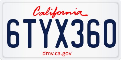 CA license plate 6TYX360