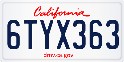 CA license plate 6TYX363
