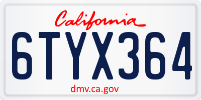 CA license plate 6TYX364