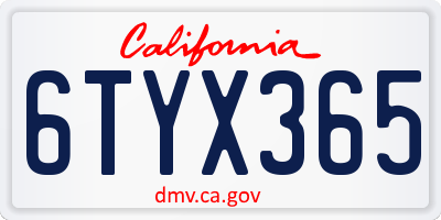 CA license plate 6TYX365