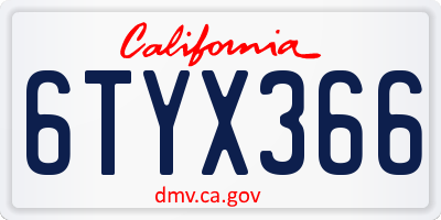 CA license plate 6TYX366