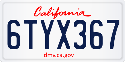 CA license plate 6TYX367