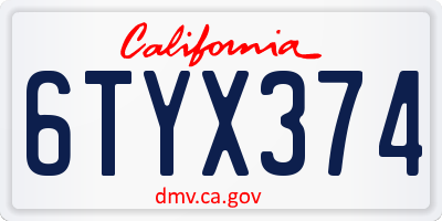 CA license plate 6TYX374