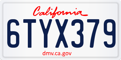 CA license plate 6TYX379