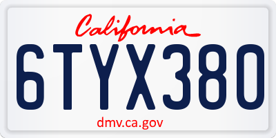 CA license plate 6TYX380