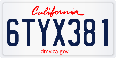 CA license plate 6TYX381