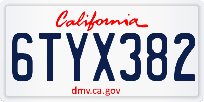 CA license plate 6TYX382