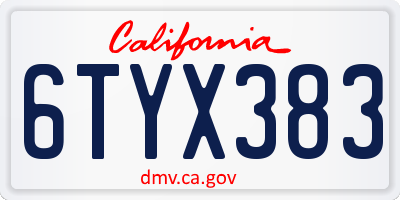 CA license plate 6TYX383