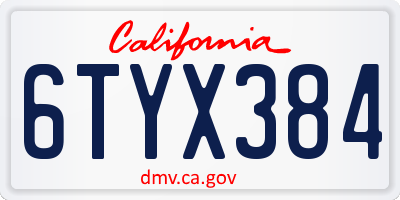 CA license plate 6TYX384