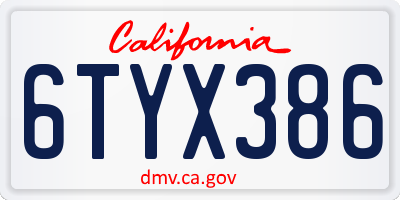 CA license plate 6TYX386