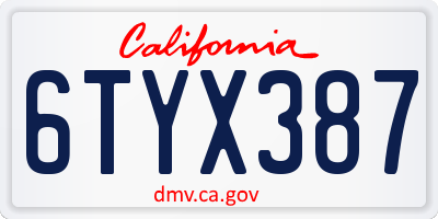 CA license plate 6TYX387