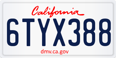 CA license plate 6TYX388