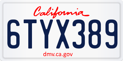 CA license plate 6TYX389