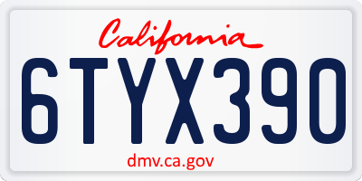 CA license plate 6TYX390