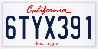 CA license plate 6TYX391