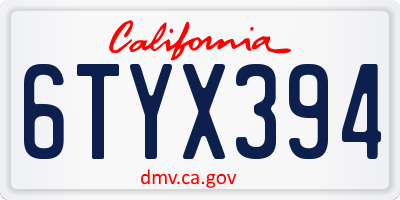 CA license plate 6TYX394