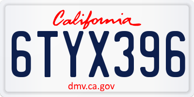 CA license plate 6TYX396