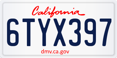 CA license plate 6TYX397