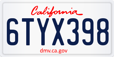 CA license plate 6TYX398