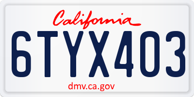 CA license plate 6TYX403