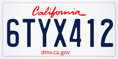 CA license plate 6TYX412
