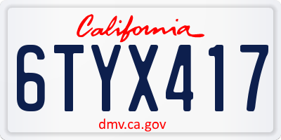 CA license plate 6TYX417