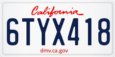 CA license plate 6TYX418