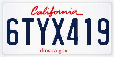 CA license plate 6TYX419