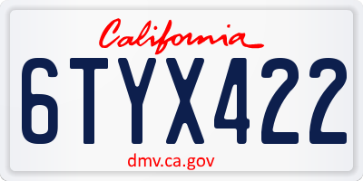 CA license plate 6TYX422