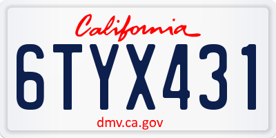 CA license plate 6TYX431