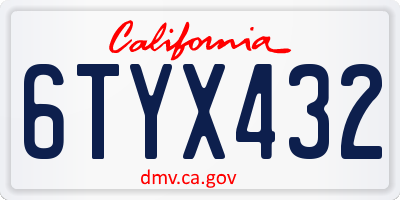 CA license plate 6TYX432