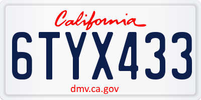 CA license plate 6TYX433