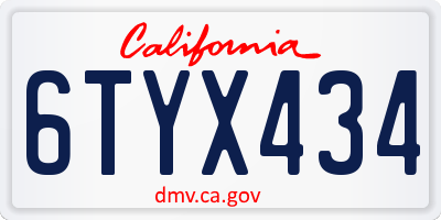 CA license plate 6TYX434
