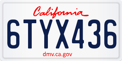 CA license plate 6TYX436