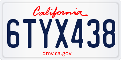 CA license plate 6TYX438