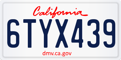 CA license plate 6TYX439