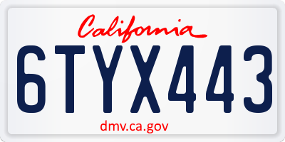 CA license plate 6TYX443