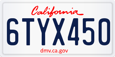 CA license plate 6TYX450