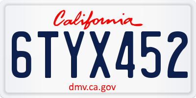 CA license plate 6TYX452
