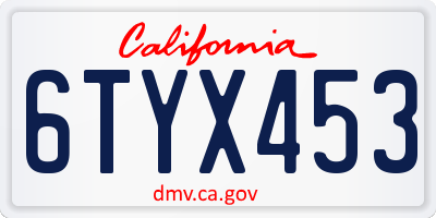CA license plate 6TYX453