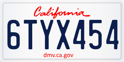 CA license plate 6TYX454
